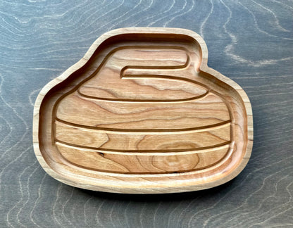 Curling Stone Shape Hardwood Tray | Personalized | Catchall Tray | Maple | Cherry | Walnut