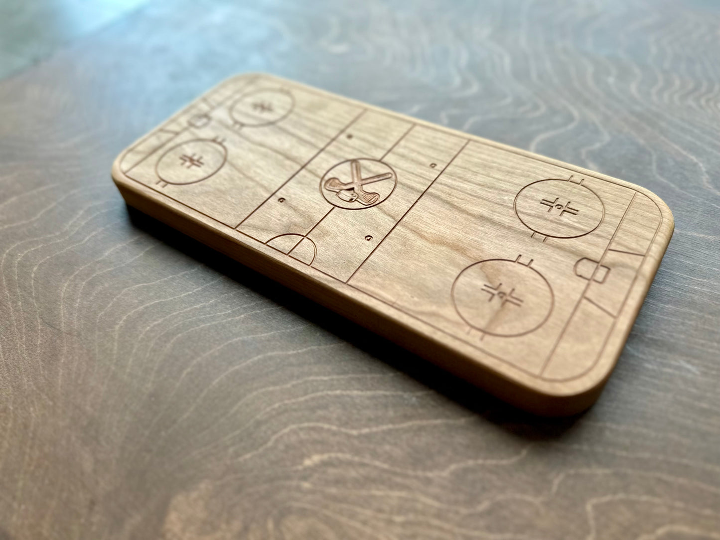 Hockey Rink Shape Hardwood Catchall Tray | Trivet | Serving Board | Charcuterie | Own Logo | Maple | Cherry | Walnut | Custom | Personalized