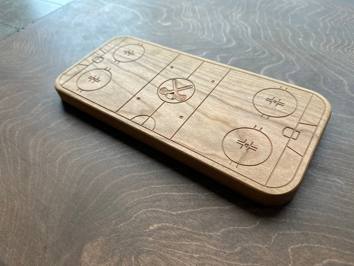 Hockey Rink Shape Hardwood Trivet | Catchall Tray | Serving Board | Charcuterie | Own Logo | Maple | Cherry | Walnut | Custom | Personalized