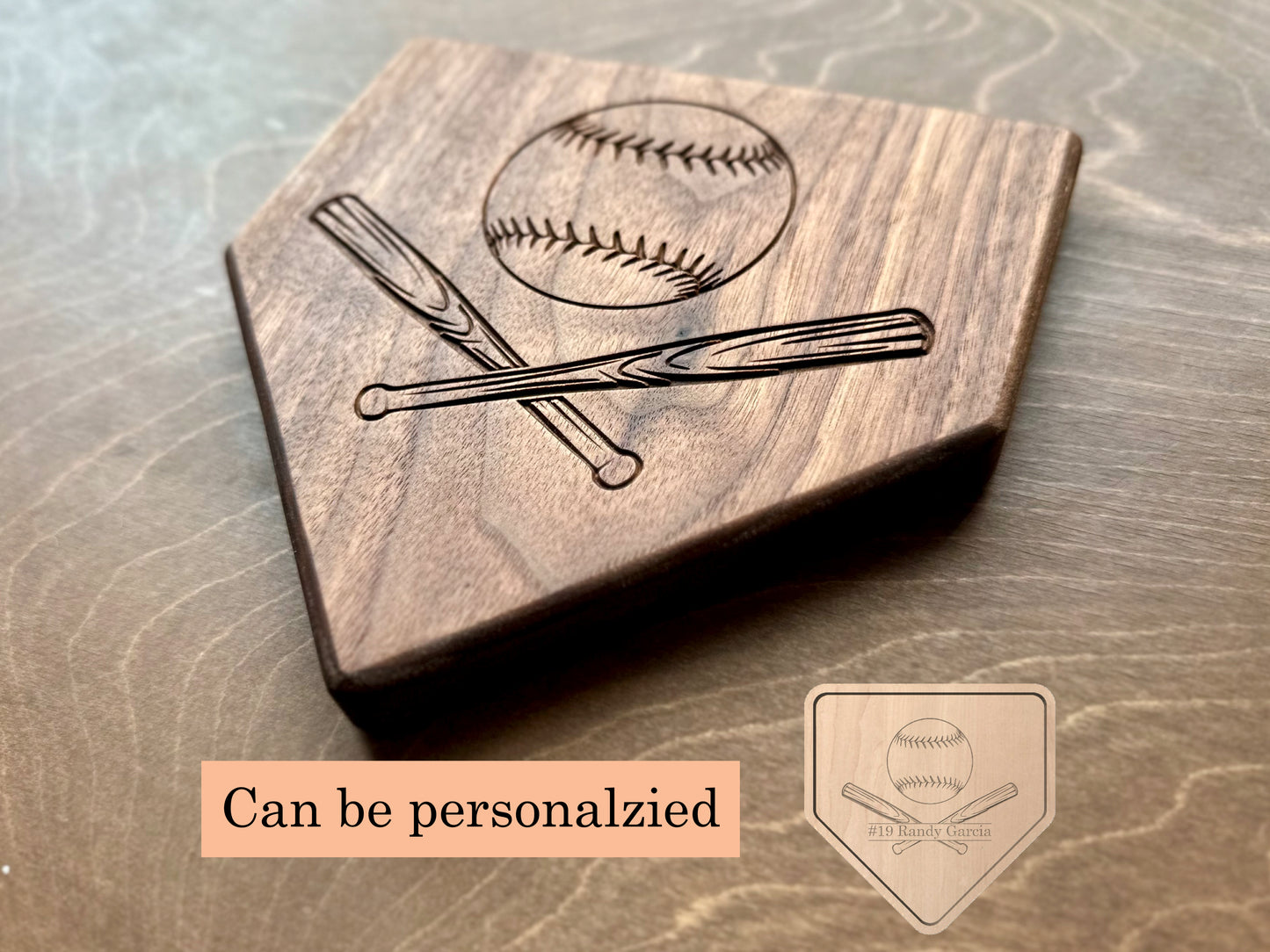 Baseball Home Plate Shape Hardwood | Trivet | Catchall Tray | Personalized | Home Base | Serving Tray | Maple | Cherry | Walnut | Softball