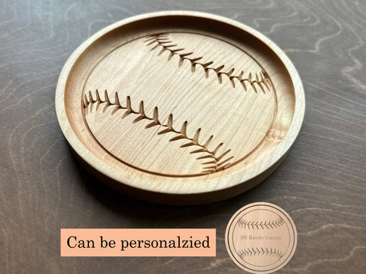 Baseball Shape Hardwood Catchall Tray | Trivet | Personalized | Serving Tray | Custom | Maple | Cherry | Walnut | Softball