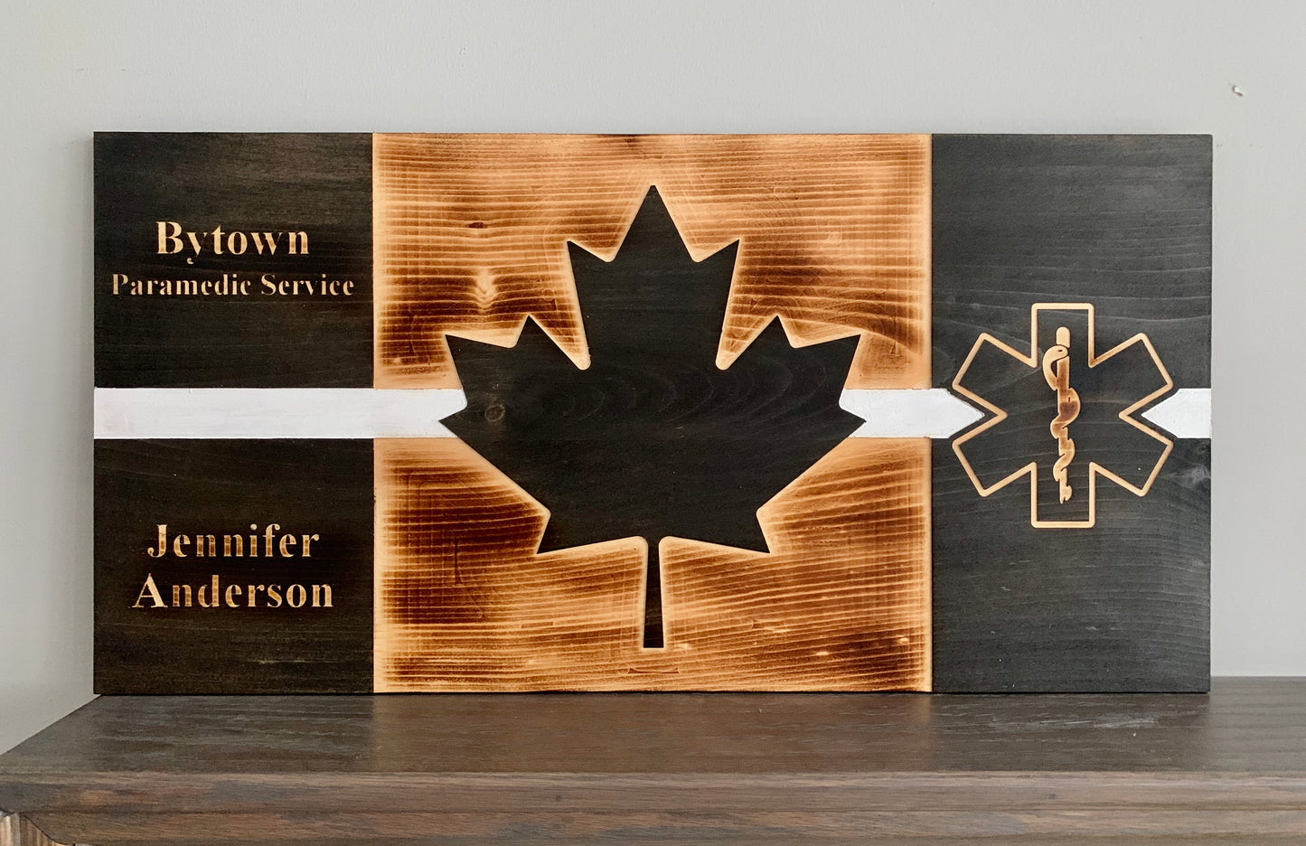 Personalized Star of Life White Thin Line Wooden Canada Flag | Nurse | Doctors | Medical | EMS