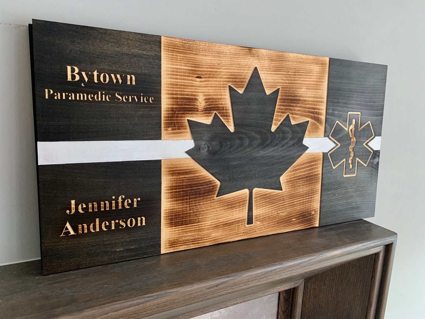 Personalized Star of Life White Thin Line Wooden Canada Flag | Nurse | Doctors | Medical | EMS