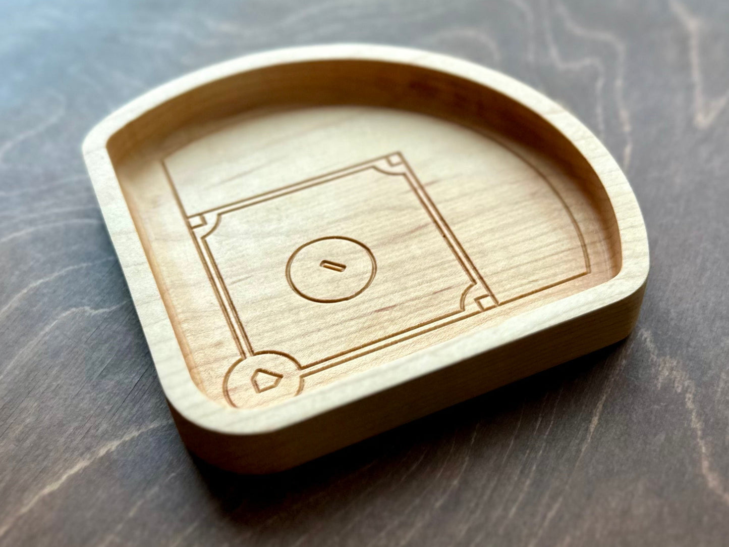 Baseball Diamond Shape Hardwood Catchall Tray | Trivet | Serving Board | Charcuterie | Personalized | Logo | Maple | Cherry | Walnut | Baseball Field
