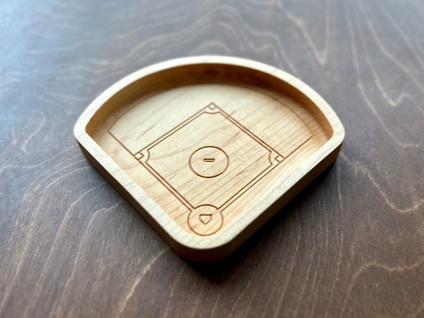Baseball Diamond Shape Hardwood Catchall Tray | Trivet | Serving Board | Charcuterie | Personalized | Logo | Maple | Cherry | Walnut | Baseball Field