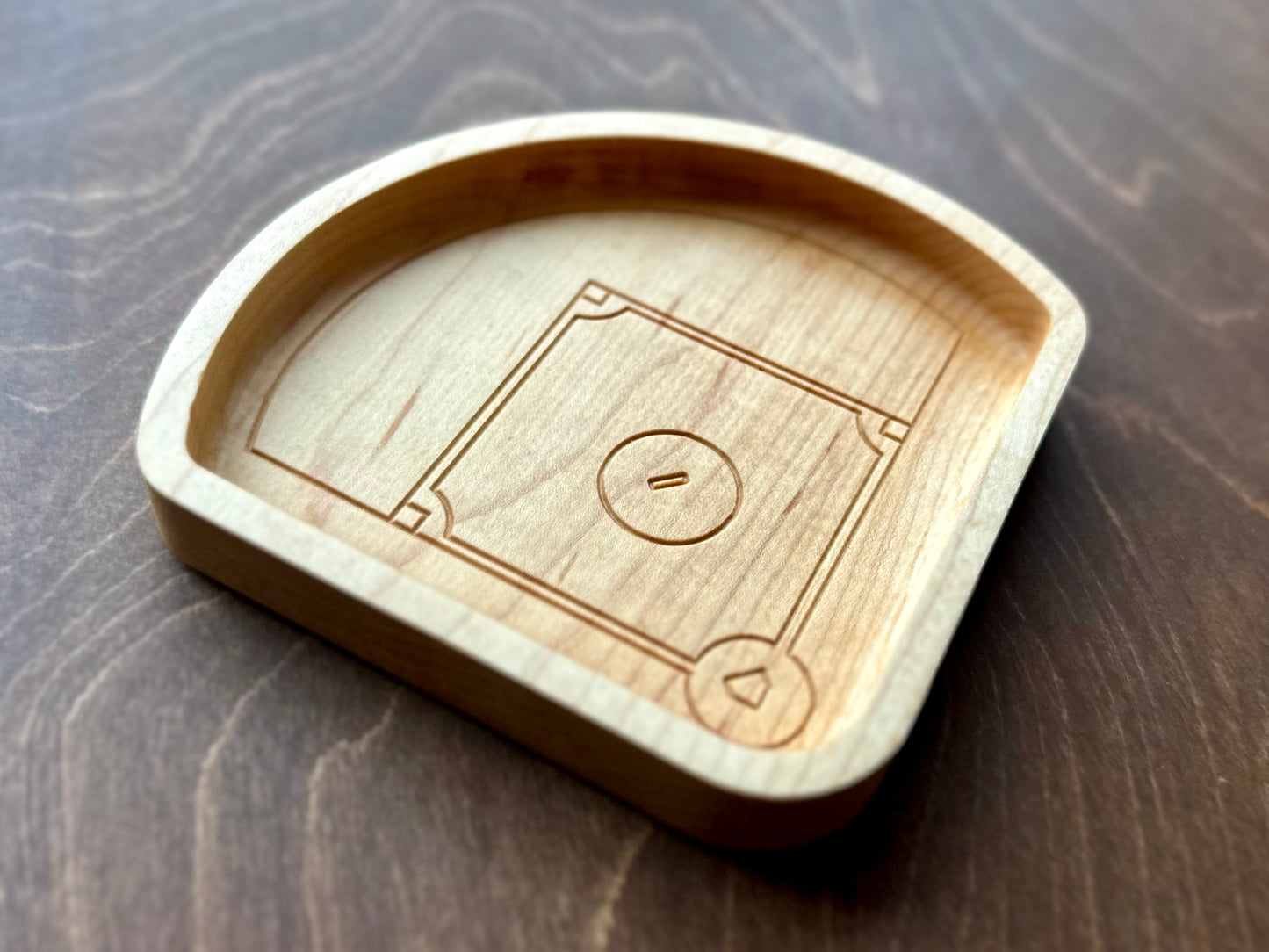 Baseball Diamond Shape Hardwood Catchall Tray | Trivet | Serving Board | Charcuterie | Personalized | Logo | Maple | Cherry | Walnut | Baseball Field