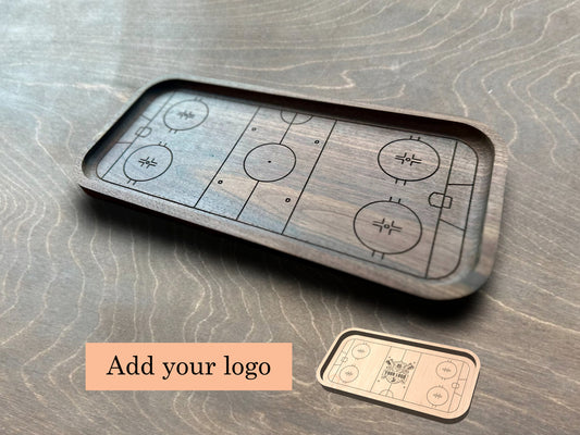 Hockey Rink Shape Hardwood Catchall Tray | Trivet | Serving Board | Charcuterie | Own Logo | Maple | Cherry | Walnut | Custom | Personalized
