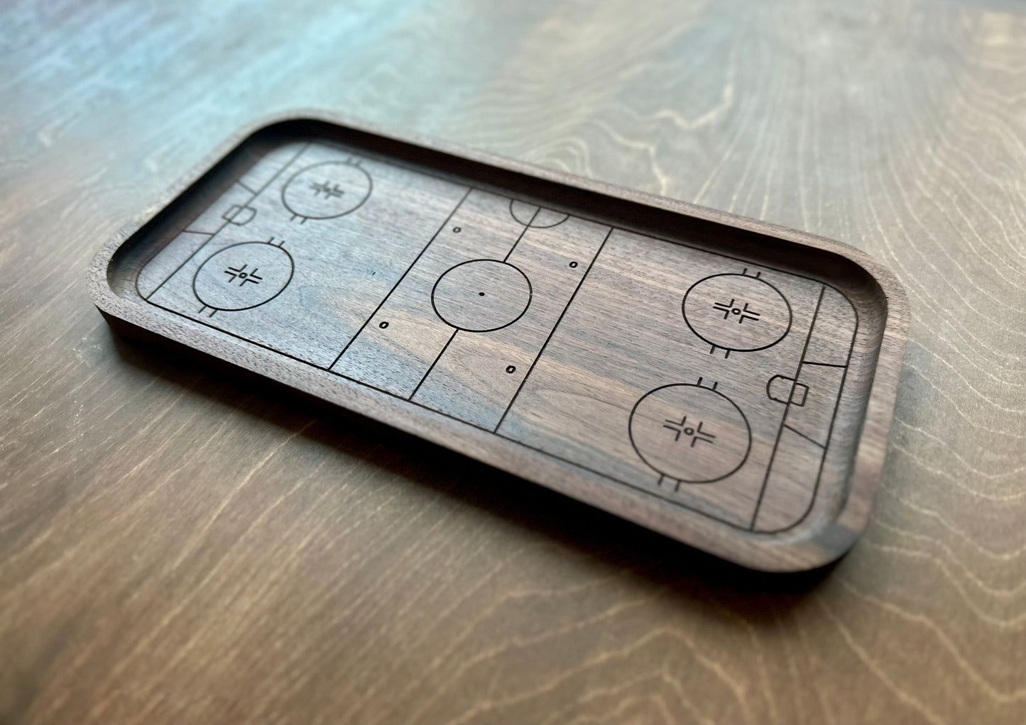 Hockey Rink Shape Hardwood Catchall Tray | Trivet | Serving Board | Charcuterie | Own Logo | Maple | Cherry | Walnut | Custom | Personalized