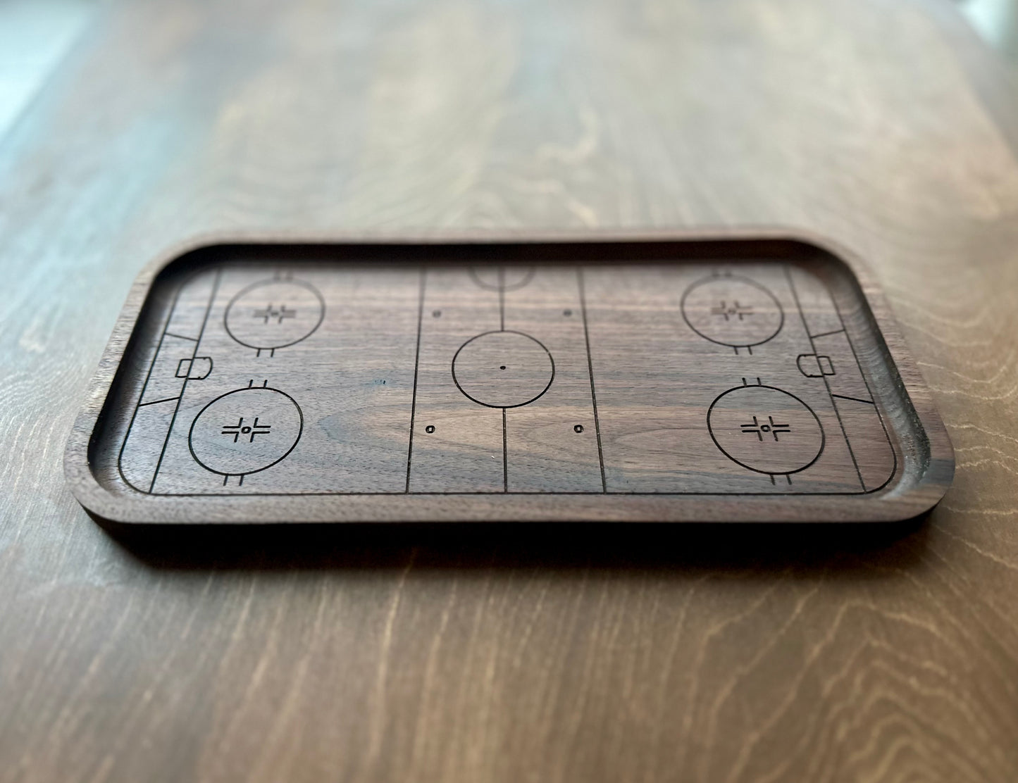 Hockey Rink Shape Hardwood Catchall Tray | Trivet | Serving Board | Charcuterie | Own Logo | Maple | Cherry | Walnut | Custom | Personalized