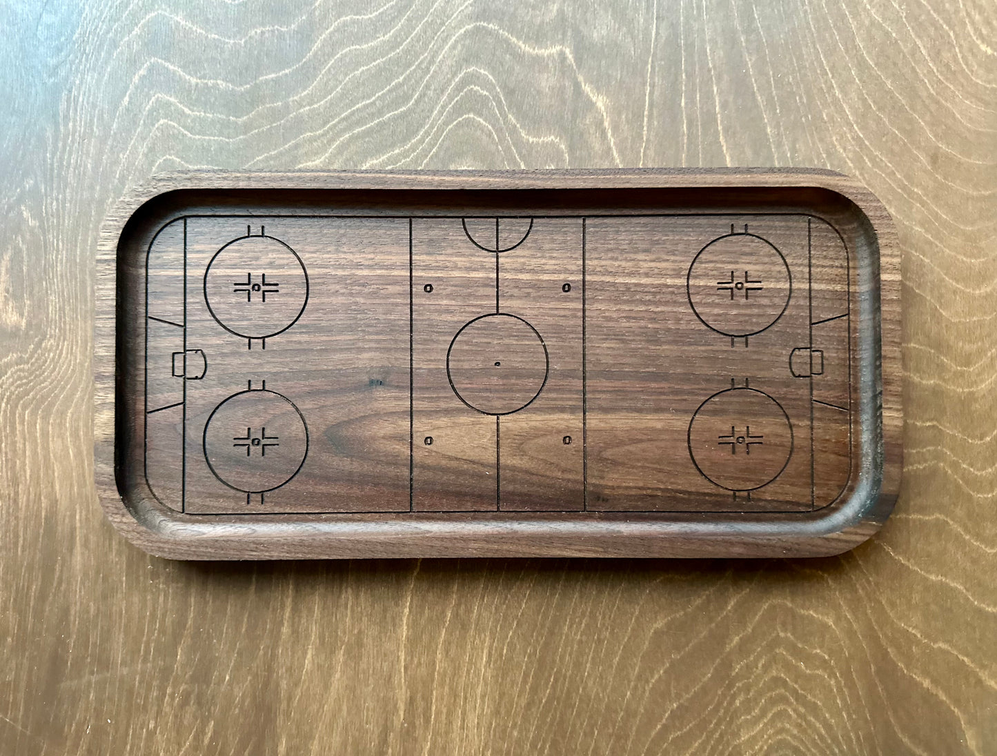 Hockey Rink Shape Hardwood Catchall Tray | Trivet | Serving Board | Charcuterie | Own Logo | Maple | Cherry | Walnut | Custom | Personalized