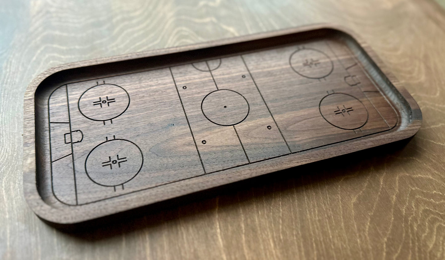 Hockey Rink Shape Hardwood Catchall Tray | Trivet | Serving Board | Charcuterie | Own Logo | Maple | Cherry | Walnut | Custom | Personalized