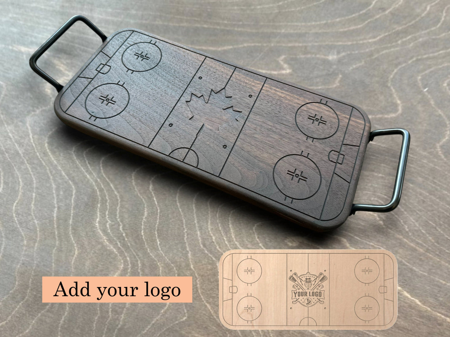 Hockey Rink Shape Charcuterie Board | Maple Leaf | Cutting Board | Serving Cheese Board | Own Logo | Maple | Cherry | Walnut | Custom | Personalized