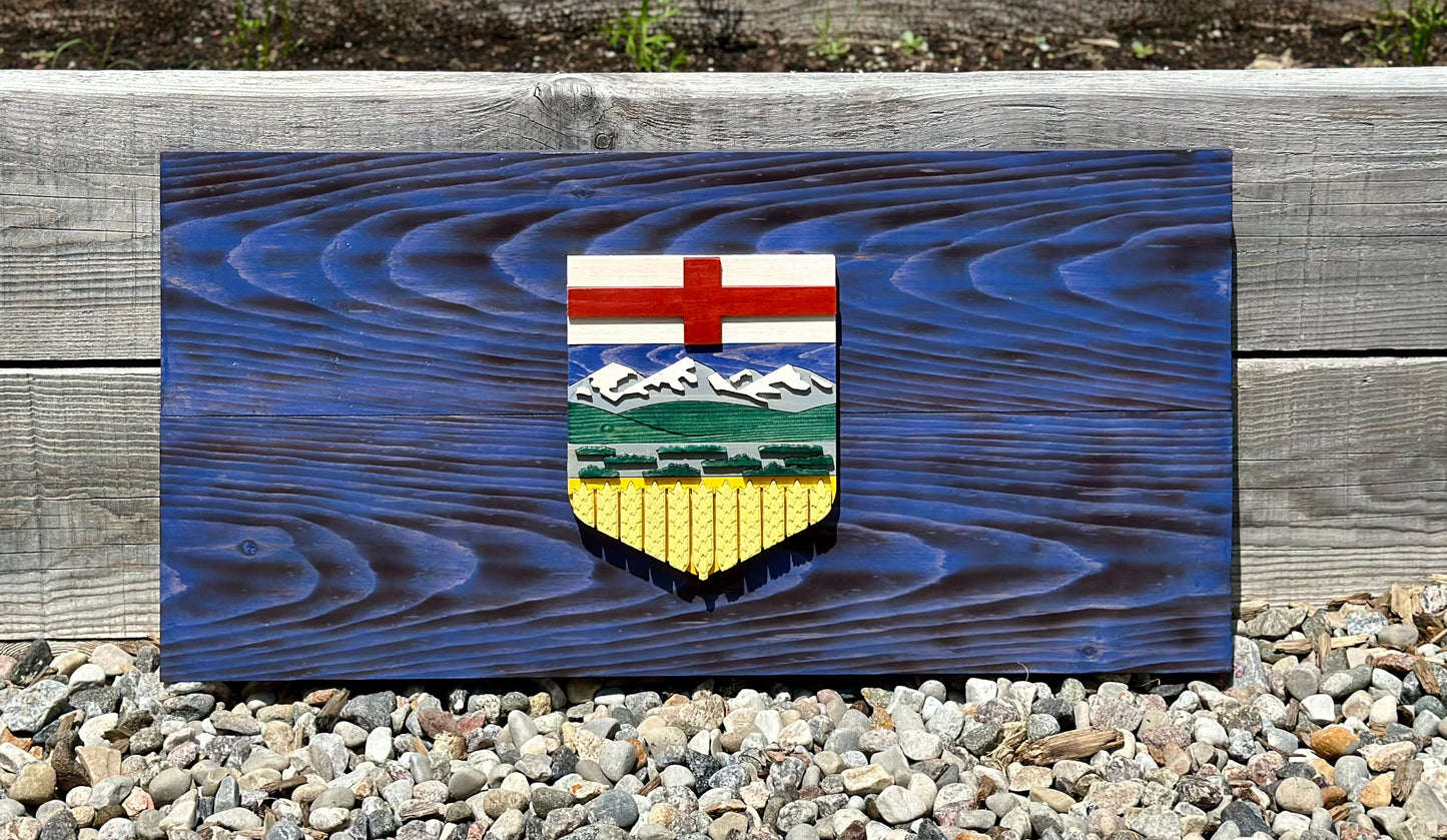 Drapeau de l’Alberta en bois 3D | Rapport officiel | Edmonton | Calgary | Cerf rouge | AB | Province | Canada