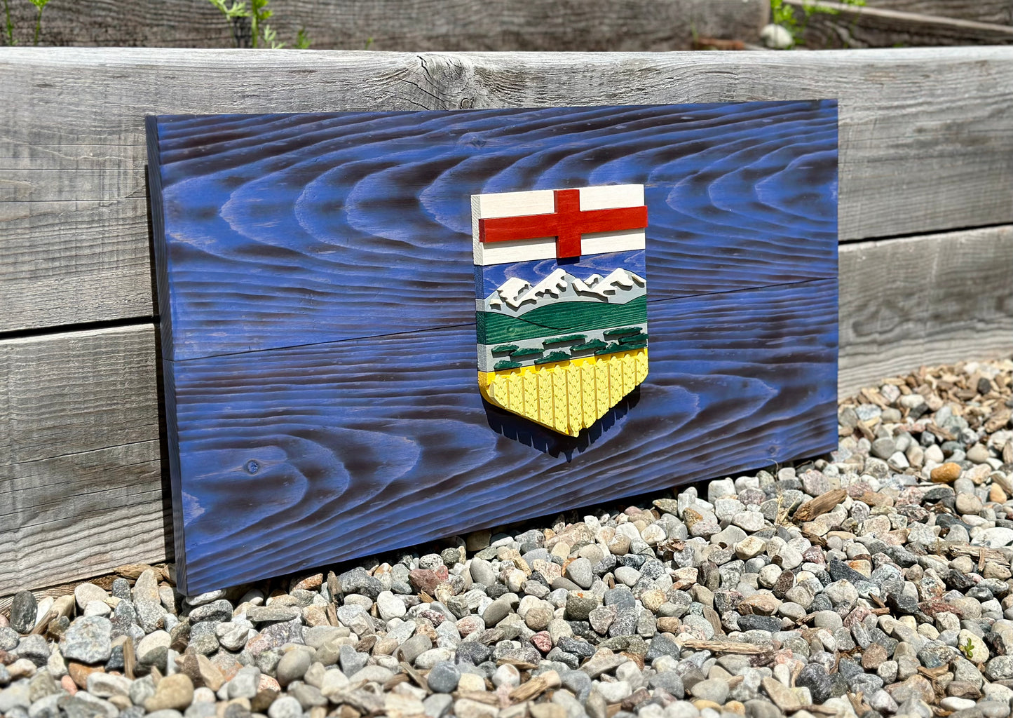 Drapeau de l’Alberta en bois 3D | Rapport officiel | Edmonton | Calgary | Cerf rouge | AB | Province | Canada