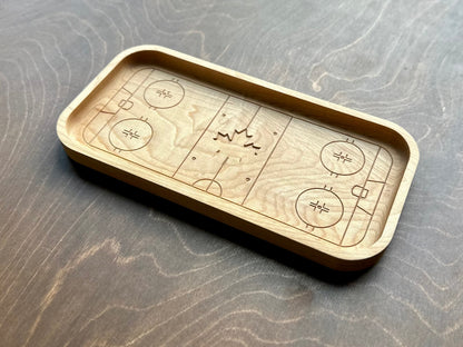 Hockey Rink Shape with Maple Leaf Hardwood Catchall Tray | Own Logo | Maple | Cherry | Walnut | Custom | Personalized
