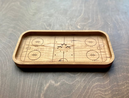 Hockey Rink Shape with Maple Leaf Hardwood Catchall Tray | Trivet  | Serving Board | Charcuterie | Own Logo | Maple | Cherry | Walnut | Custom | Personalized