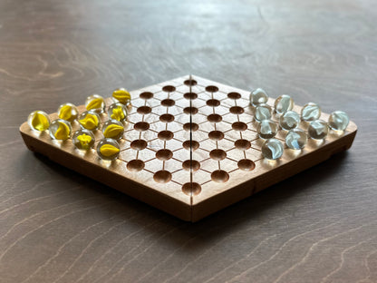 Dames chinoises 2 joueurs | Pliable | Format voyage | Rangement intégré | Jeu de société | Billes | Personnalisé | Bois dur de qualité supérieure | Sternhalma