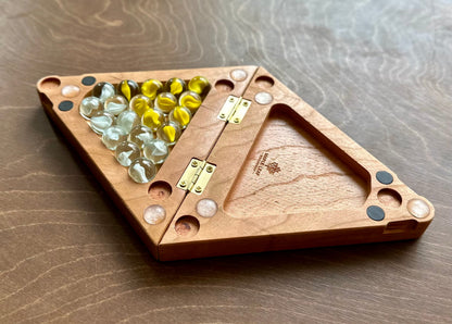 Dames chinoises 2 joueurs | Pliable | Format voyage | Rangement intégré | Jeu de société | Billes | Personnalisé | Bois dur de qualité supérieure | Sternhalma
