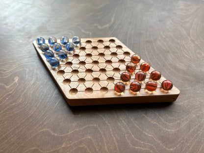 Dames chinoises 2 joueurs | Pliable | Format voyage | Rangement intégré | Jeu de société | Billes | Personnalisé | Bois dur de qualité supérieure | Sternhalma
