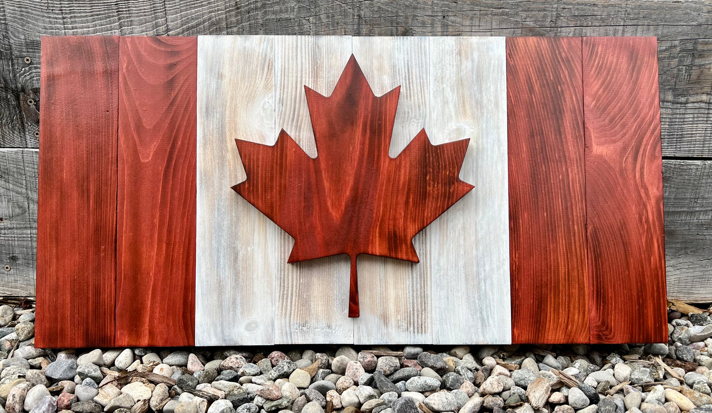 Drapeau du Canada en bois 3D - Rouge et blanc | Ratio officiel