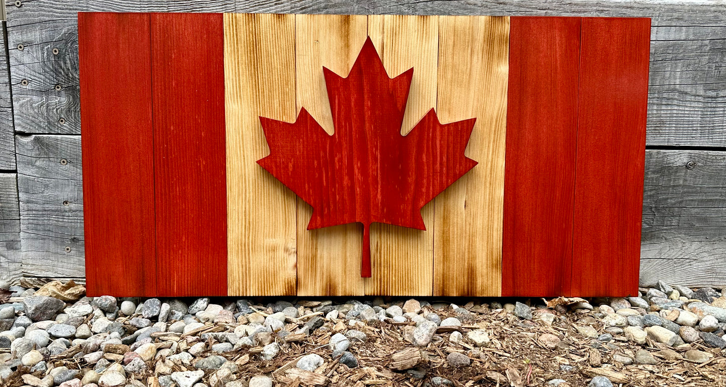 Drapeau du Canada en bois 3D – Rouge et naturel | Ratio officiel