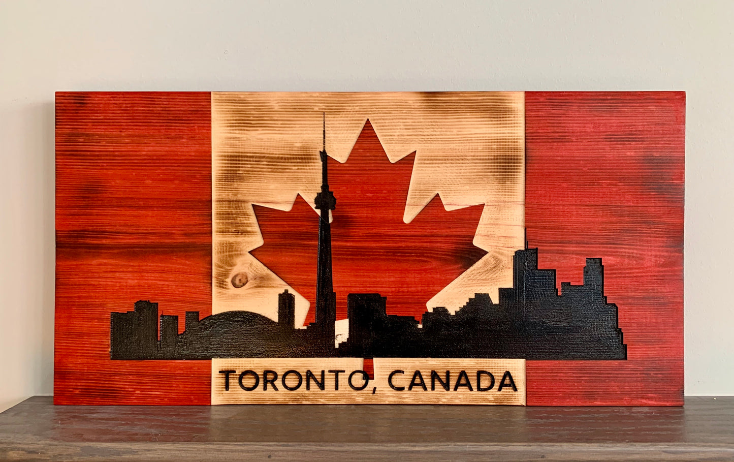 Toronto Skyline Wooden Canada Flag