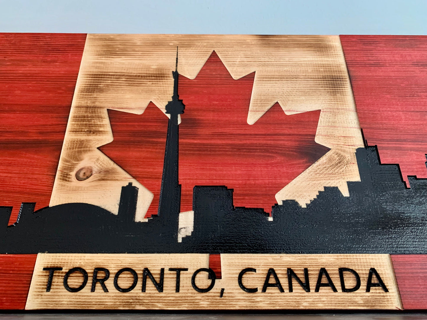 Toronto Skyline Wooden Canada Flag