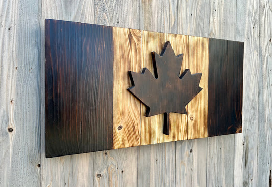 Drapeau du Canada en bois 3D - Naturel bicolore | Ratio officiel