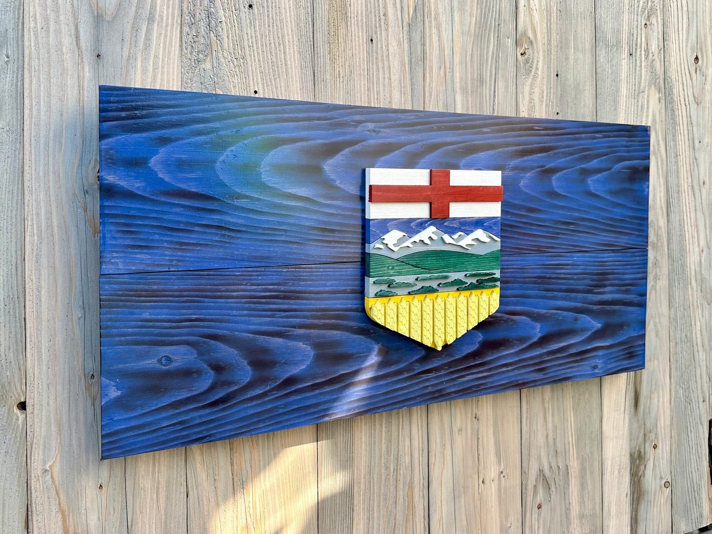 Drapeau de l’Alberta en bois 3D | Rapport officiel | Edmonton | Calgary | Cerf rouge | AB | Province | Canada