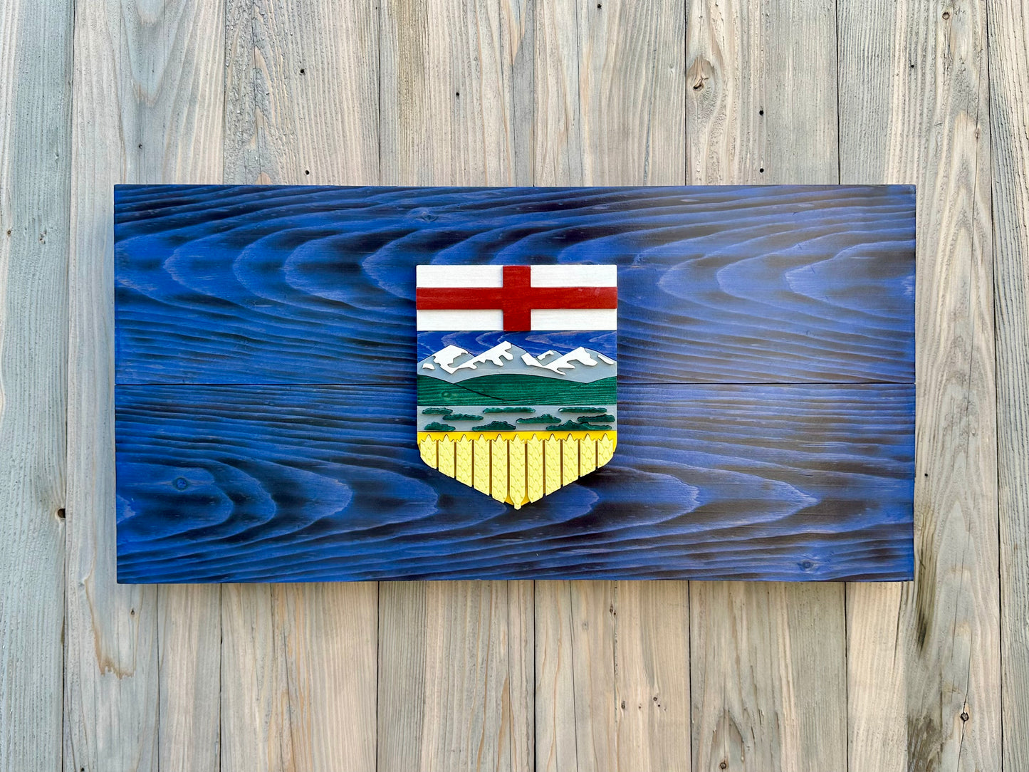 Drapeau de l’Alberta en bois 3D | Rapport officiel | Edmonton | Calgary | Cerf rouge | AB | Province | Canada