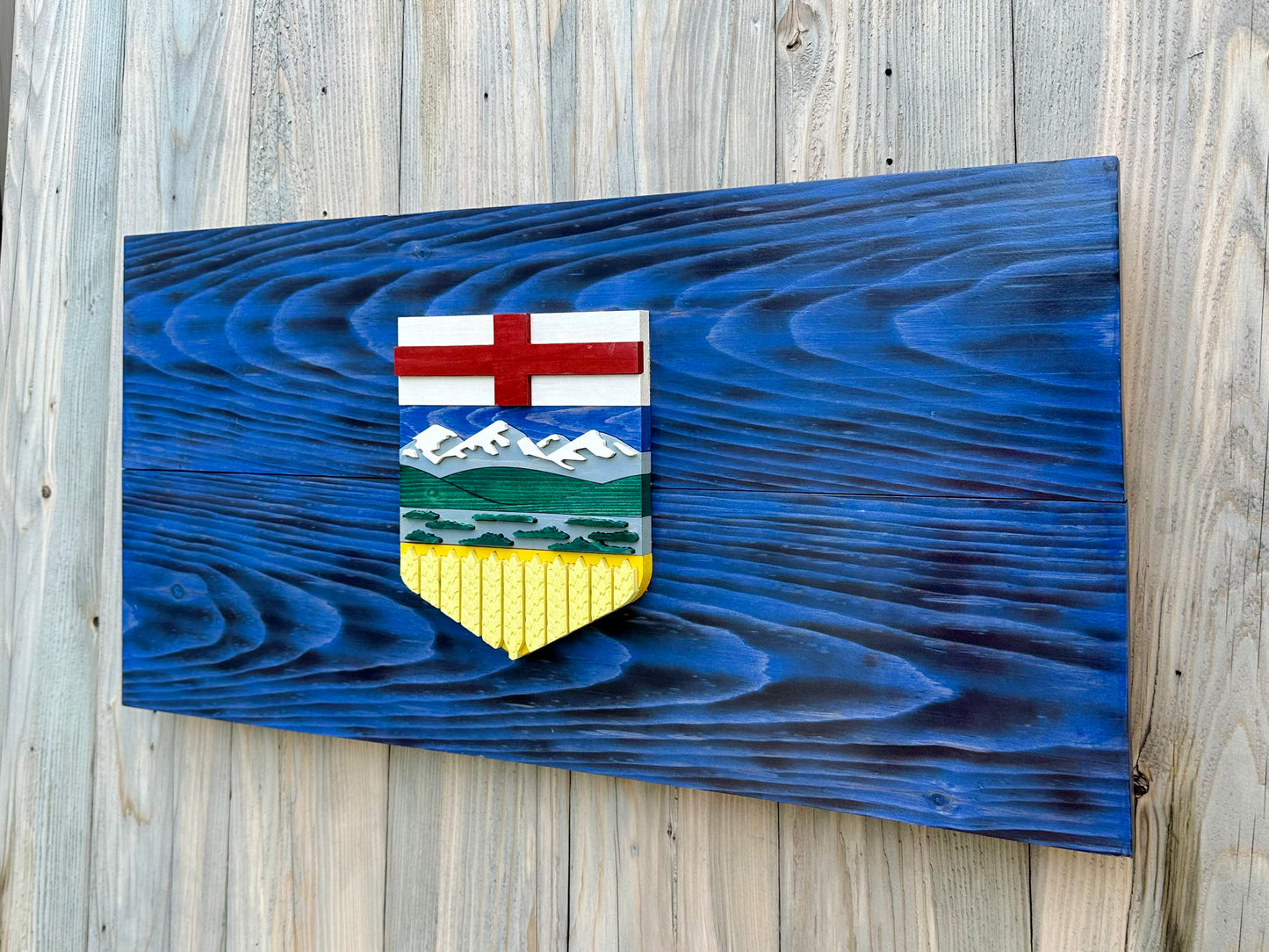 Drapeau de l’Alberta en bois 3D | Rapport officiel | Edmonton | Calgary | Cerf rouge | AB | Province | Canada