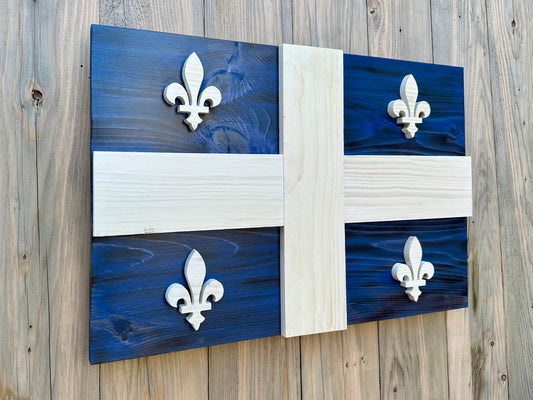 Drapeau du Québec en bois 3D | Rapport officiel | Fleur de Lys | Montréal | Gatineau | QC | Province | Canada