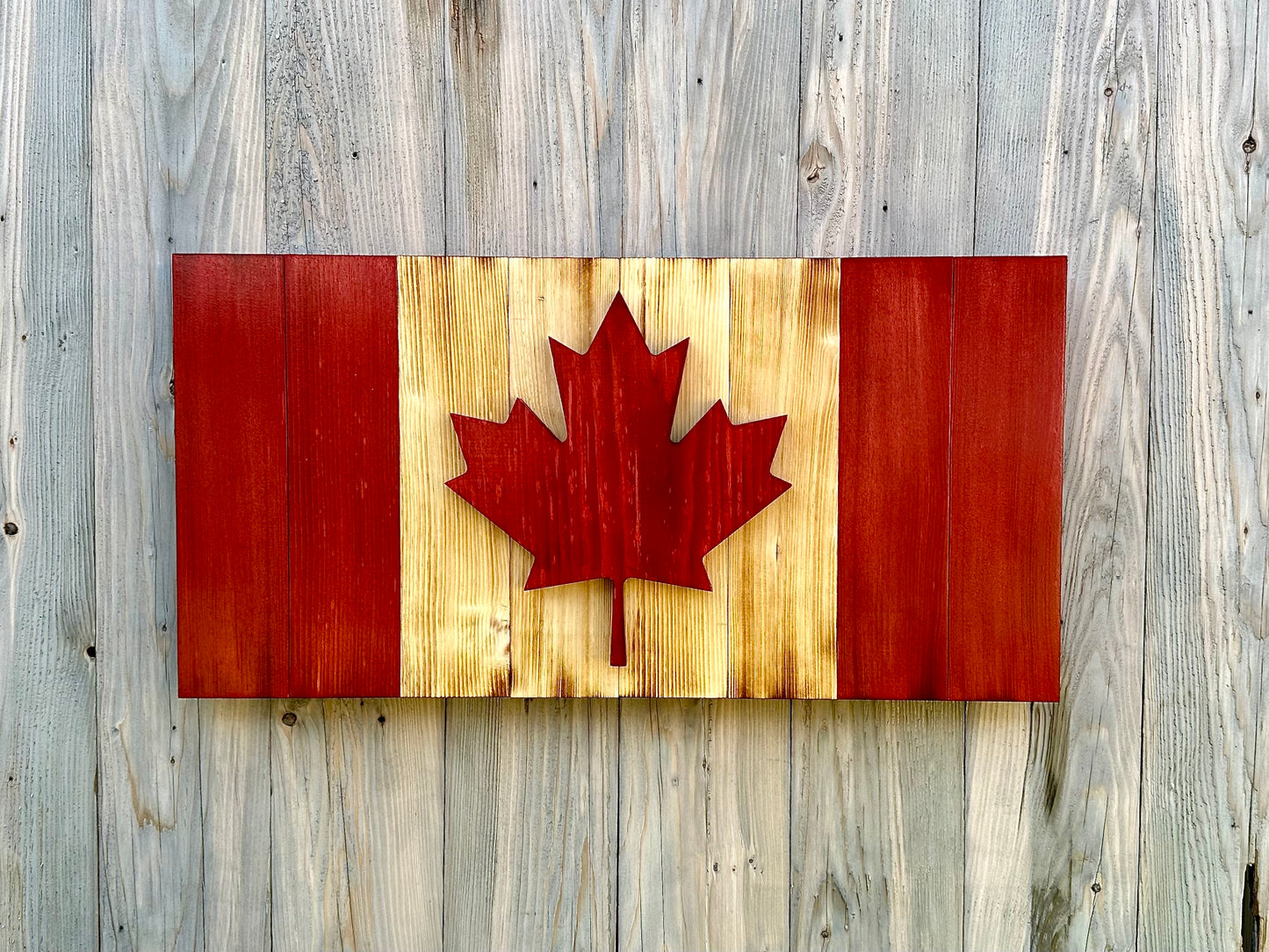 Drapeau du Canada en bois 3D – Rouge et naturel | Ratio officiel