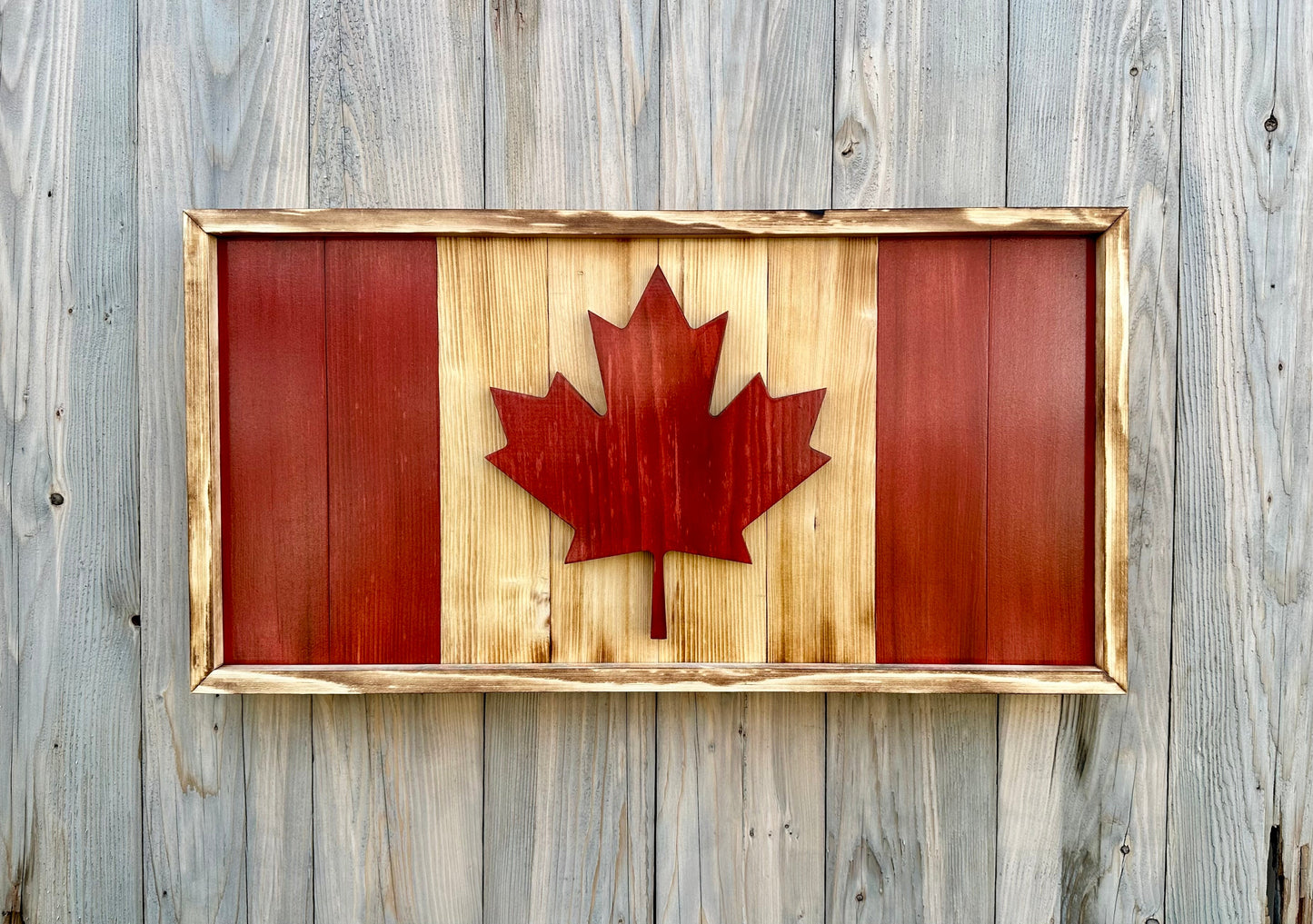 Drapeau du Canada en bois 3D – Rouge et naturel – Encadré | Ratio officiel