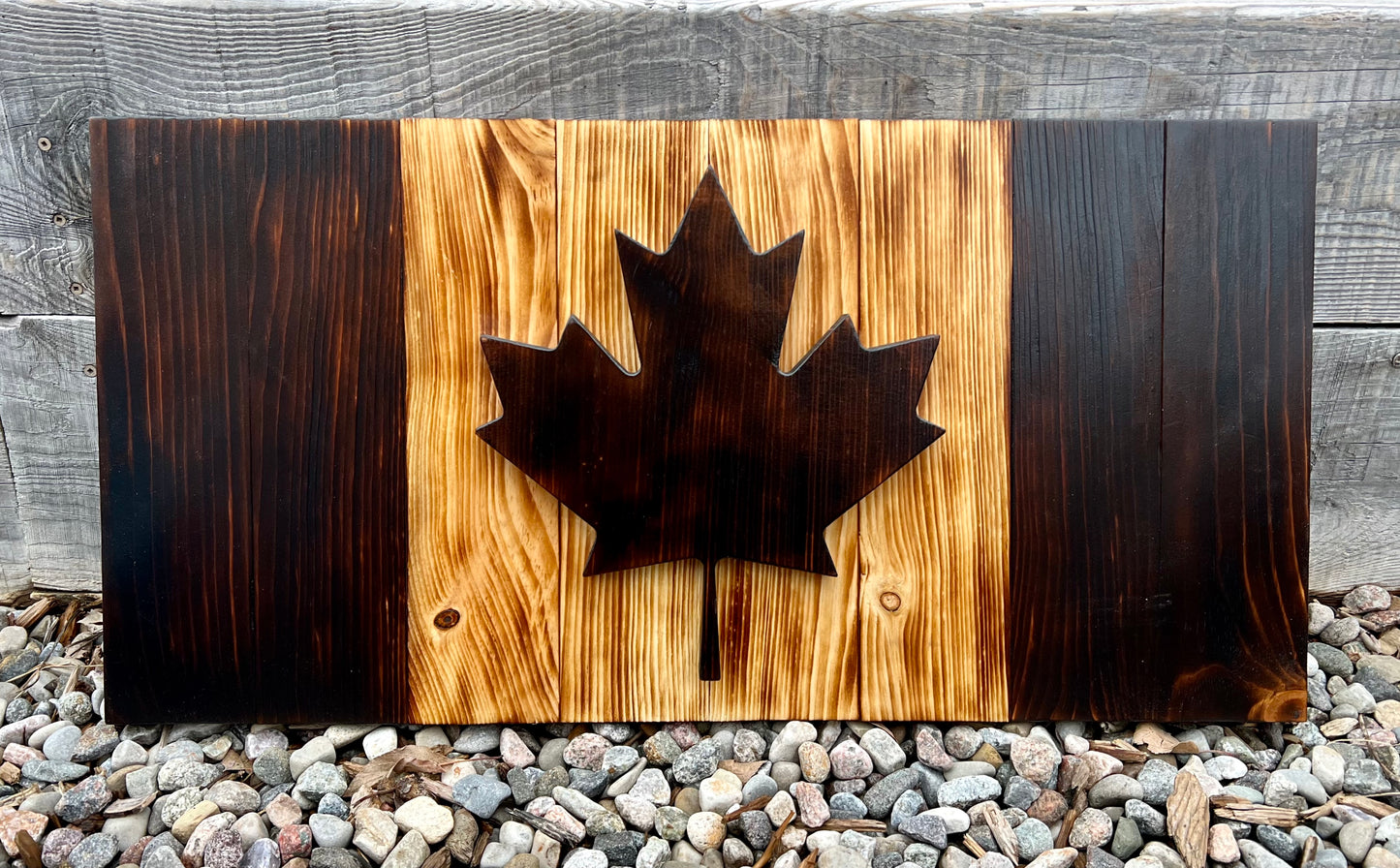 Drapeau du Canada en bois 3D - Naturel bicolore | Ratio officiel