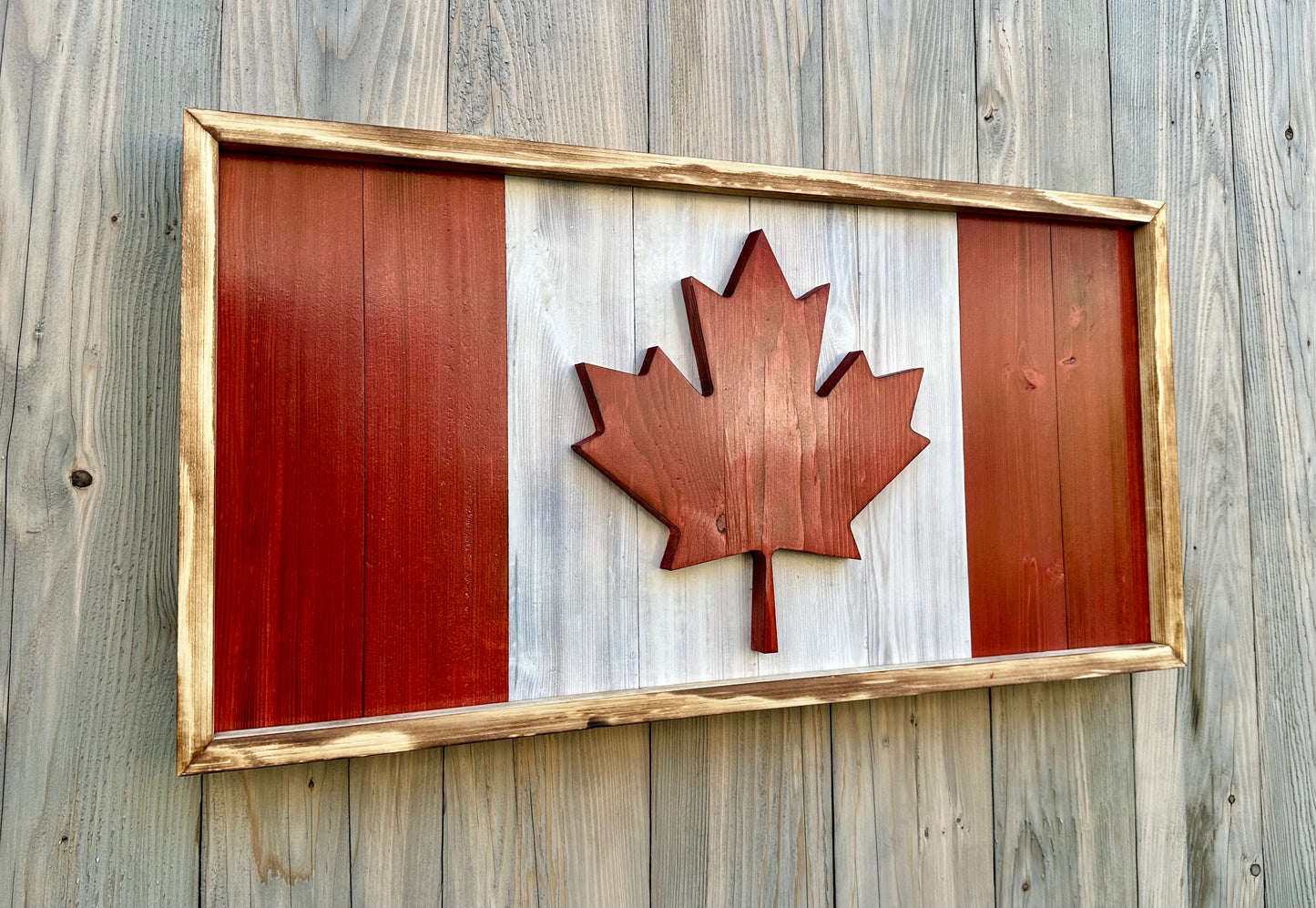 Drapeau du Canada en bois 3D - Rouge et blanc - Encadré | Ratio officiel