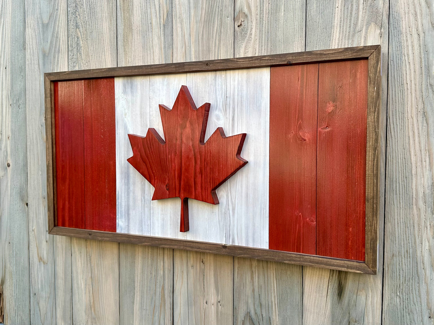 Drapeau du Canada en bois 3D - Rouge et blanc - Encadré | Ratio officiel