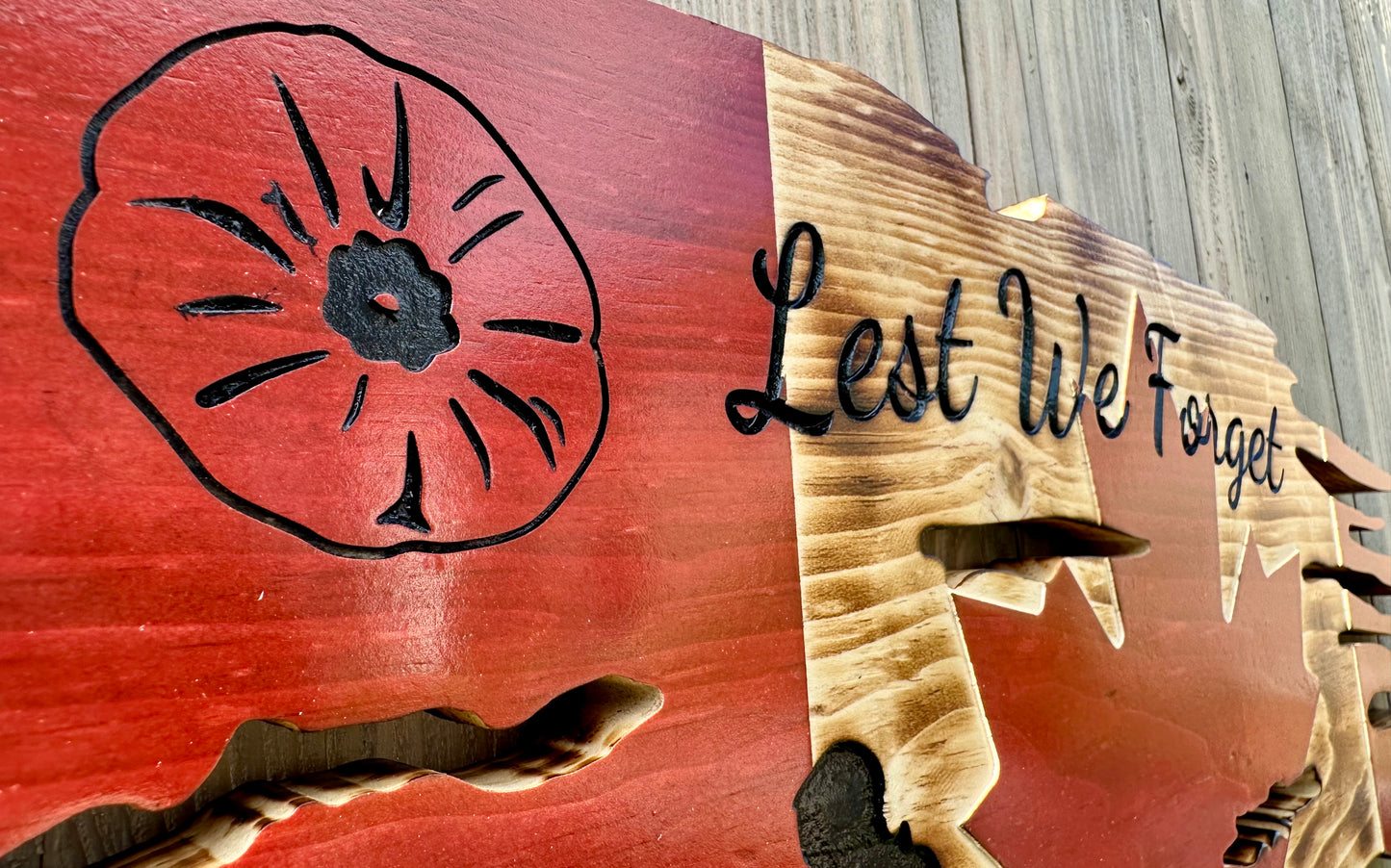 Tattered Wooden Canada Flag | Remembrance Day | Veteran | Soldier Kneeling | Cross | Poppy | Lest We Forget | Distressed - Made to Order