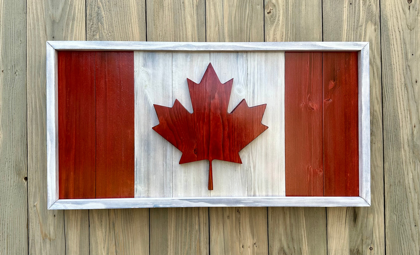 Drapeau du Canada en bois 3D - Rouge et blanc - Encadré | Ratio officiel