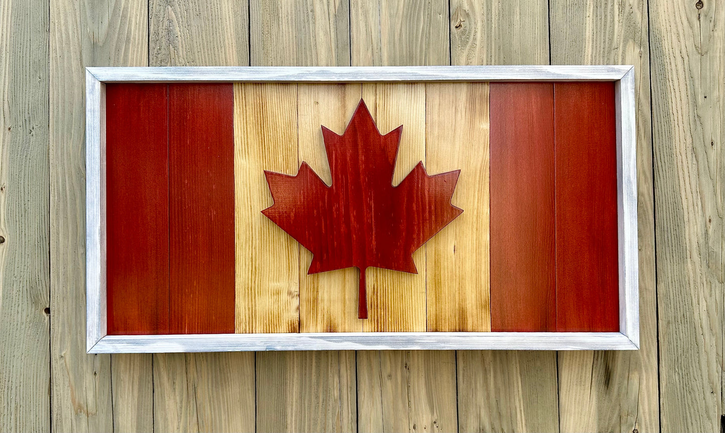 Drapeau du Canada en bois 3D – Rouge et naturel – Encadré | Ratio officiel