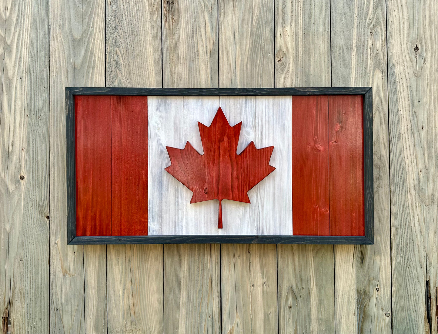 Drapeau du Canada en bois 3D - Rouge et blanc - Encadré | Ratio officiel