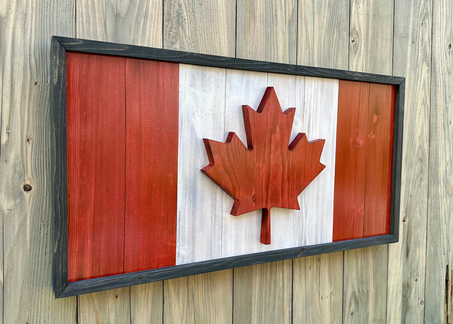 Drapeau du Canada en bois 3D - Rouge et blanc - Encadré | Ratio officiel