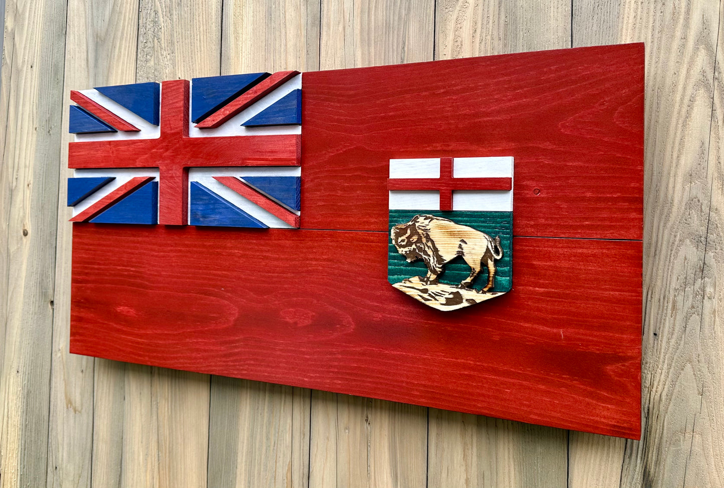 Drapeau du Manitoba en bois 3D | Rapport officiel | Winnipeg | Mo | Province | Canada