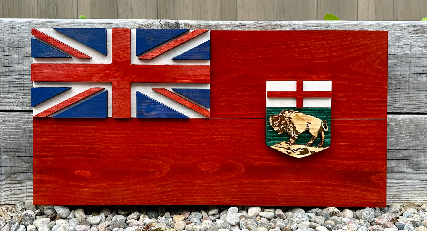 Drapeau du Manitoba en bois 3D | Rapport officiel | Winnipeg | Mo | Province | Canada