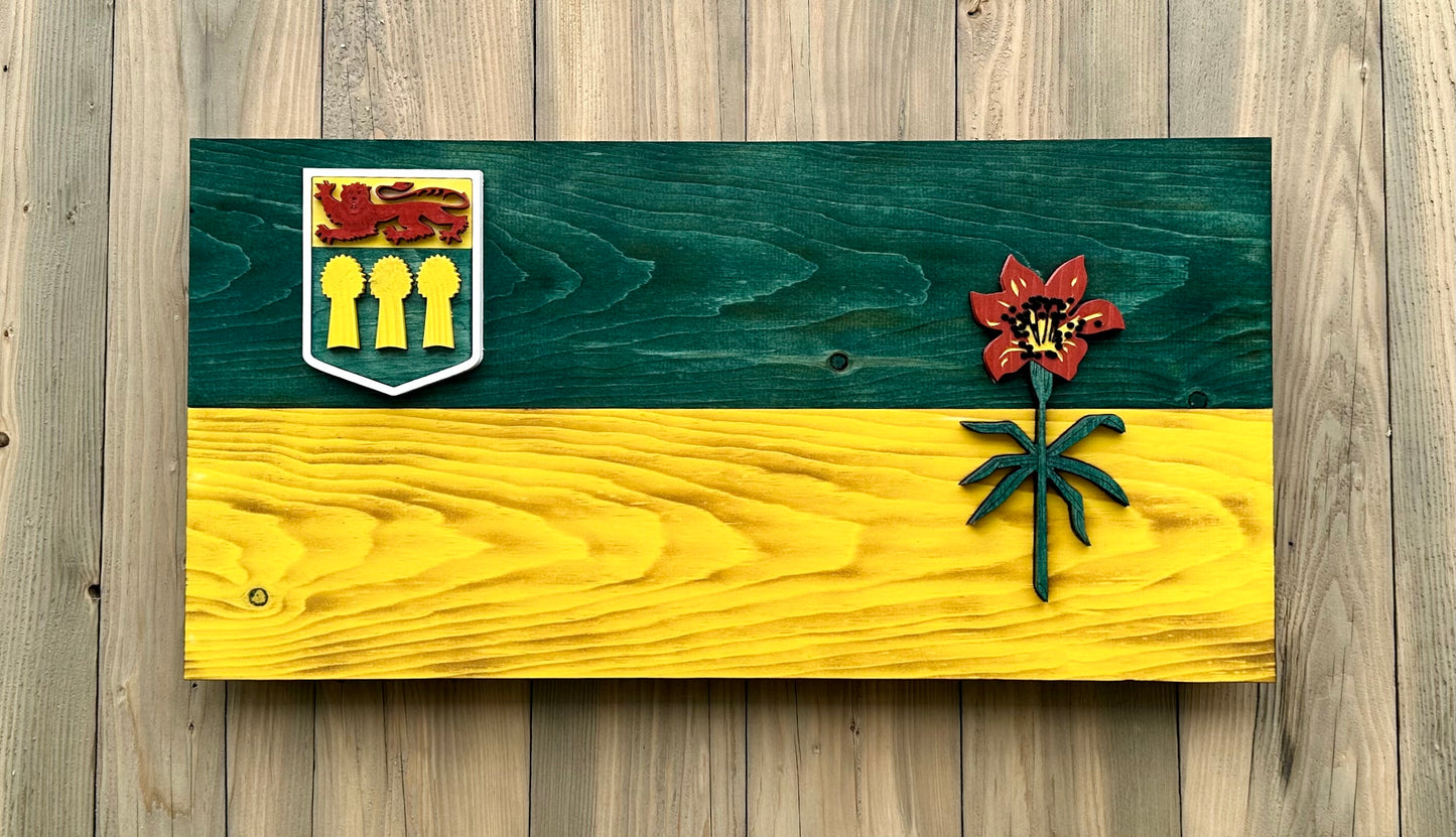 Drapeau de la Saskatchewan en bois 3D | Rapport officiel| Saskatoon | Régina | Sask. | Province | Canada