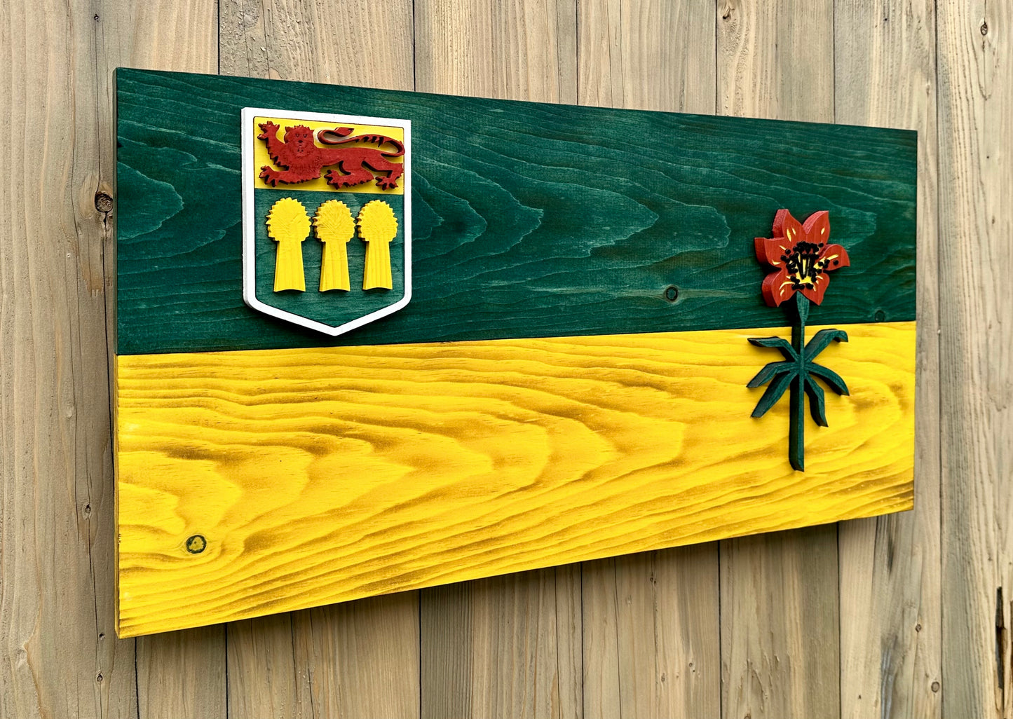 3D Wooden Saskatchewan Flag | Official Ratio| Saskatoon | Regina | SK | Province | Canada