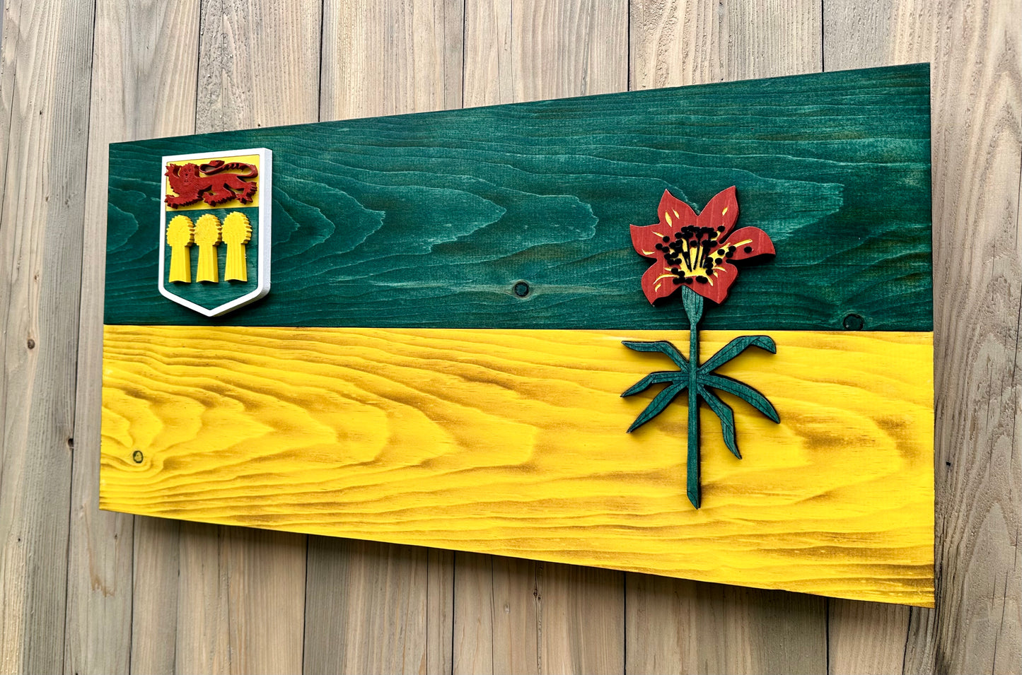 Drapeau de la Saskatchewan en bois 3D | Rapport officiel| Saskatoon | Régina | Sask. | Province | Canada