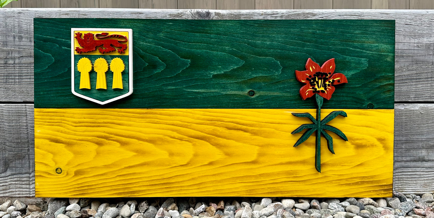 Drapeau de la Saskatchewan en bois 3D | Rapport officiel| Saskatoon | Régina | Sask. | Province | Canada