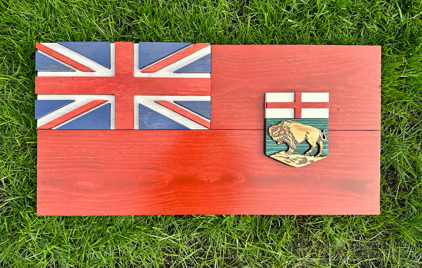 Drapeau du Manitoba en bois 3D | Rapport officiel | Winnipeg | Mo | Province | Canada