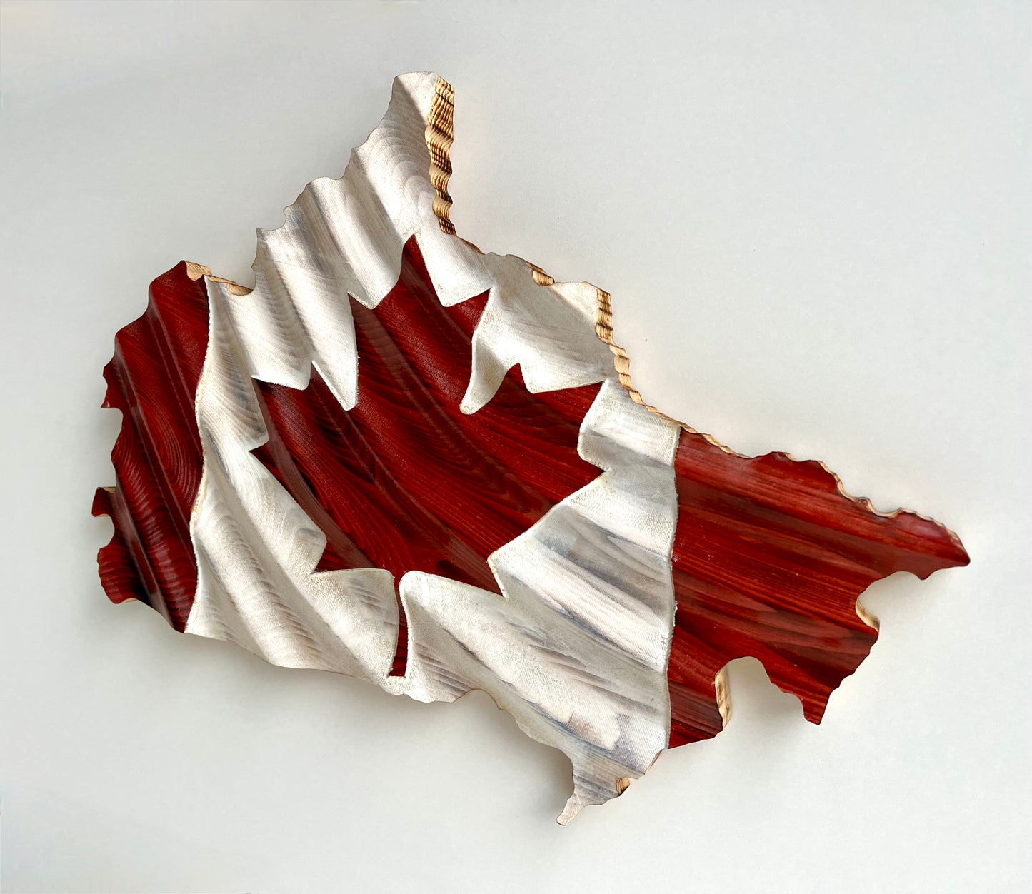 3D Wavy Wooden Canada Map Flag - Red & White | Canada Shape Flag